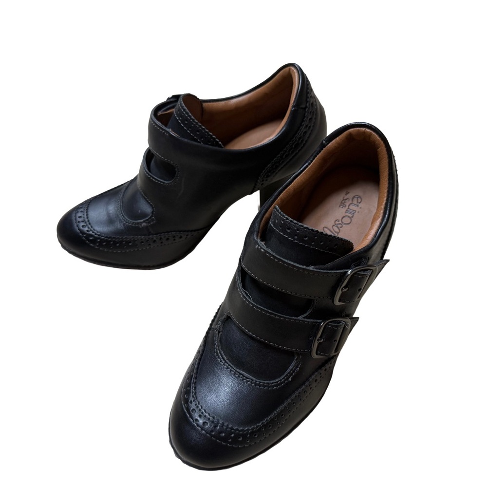 Brawn Double-Buckle Leather Heeled Oxford Pumps - Picture 3 of 5